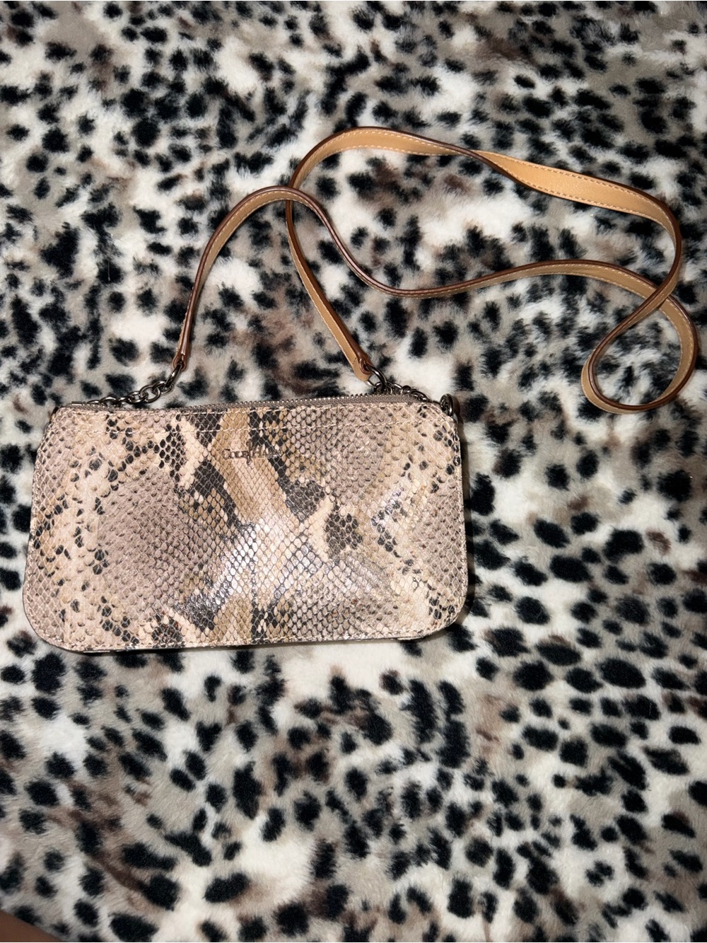 Cole Haan Snake-Embossed Mini Crossbody in Beige and Black